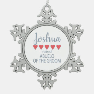 Bridal & Wedding Party 5 Heart Abuelo of Groom Snowflake Pewter Christmas Ornament