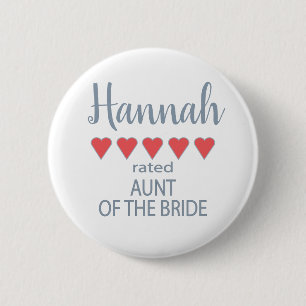 Bridal & Wedding Party 5 Heart Aunt of Bride 2 Inch Round Button