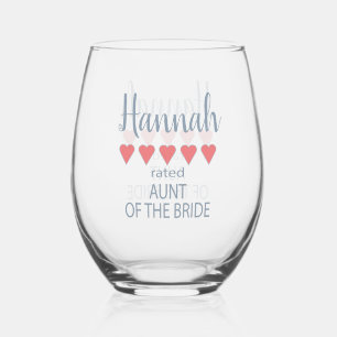 Bridal & Wedding Party 5 Heart Aunt of Bride Stemless Wine Glass