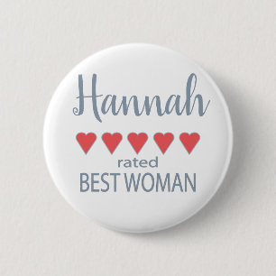 Bridal & Wedding Party 5 Heart Best Woman 2 Inch Round Button
