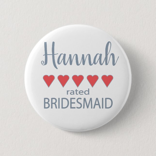 Bridal & Wedding Party 5 Heart Bridesmaid 2 Inch Round Button (Front)