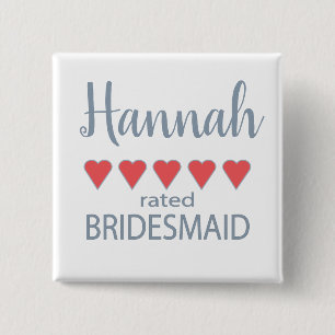 Bridal & Wedding Party 5 Heart Bridesmaid 2 Inch Square Button
