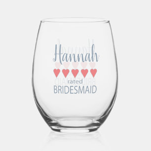 Bridal & Wedding Party 5 Heart Bridesmaid Stemless Wine Glass