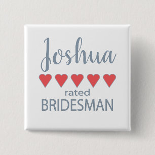 Bridal & Wedding Party 5 Heart Bridesman 2 Inch Square Button
