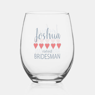 Bridal & Wedding Party 5 Heart Bridesman Stemless Wine Glass