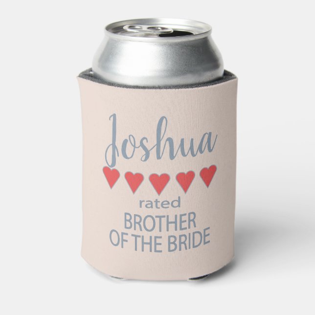 Bridal & Wedding Party 5 Heart Brother of Bride Can Cooler (Can Back)