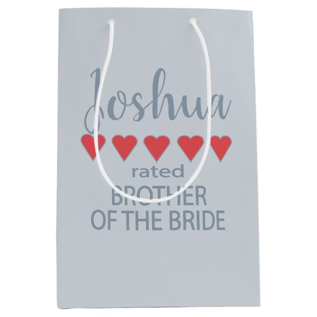 Bridal & Wedding Party 5 Heart Brother of Bride Medium Gift Bag (Front)