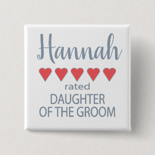 Bridal & Wedding Party 5 Heart Daughter of Groom 2 Inch Square Button