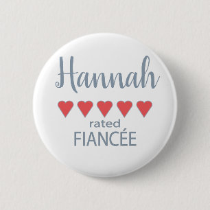 Bridal & Wedding Party 5 Heart Fiancee 2 Inch Round Button