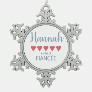 Bridal & Wedding Party 5 Heart Fiancee Snowflake Pewter Christmas Ornament