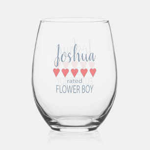 Bridal & Wedding Party 5 Heart Flower Boy Stemless Wine Glass