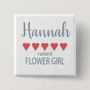 Bridal & Wedding Party 5 Heart Flower Girl 2 Inch Square Button