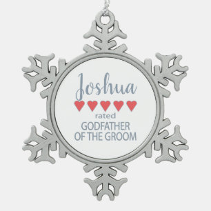 Bridal & Wedding Party 5 Heart Godfather of Groom Snowflake Pewter Christmas Ornament