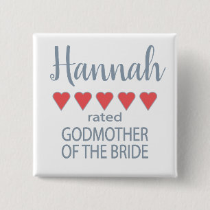 Bridal & Wedding Party 5 Heart Godmother of Bride 2 Inch Square Button