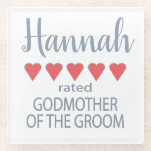 Bridal & Wedding Party 5 Heart Godmother of Groom Glass Coaster