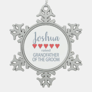 Bridal & Wedding Party 5 Heart Grandfather o Groom Snowflake Pewter Christmas Ornament