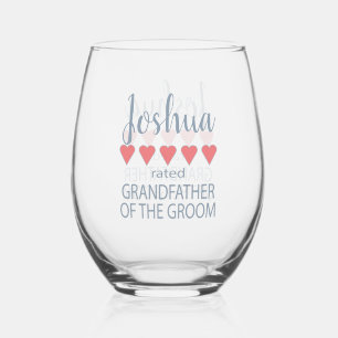 Bridal & Wedding Party 5 Heart Grandfather o Groom Stemless Wine Glass