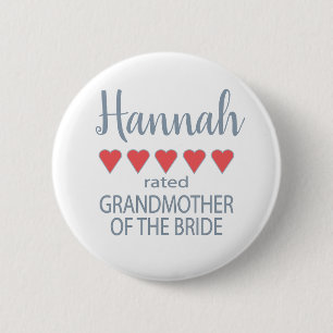 Bridal & Wedding Party 5 Heart Grandmother o Bride 2 Inch Round Button