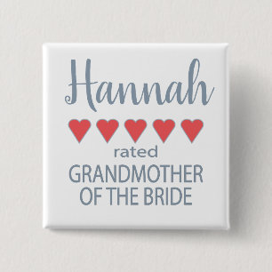 Bridal & Wedding Party 5 Heart Grandmother o Bride 2 Inch Square Button