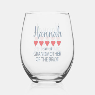 Bridal & Wedding Party 5 Heart Grandmother o Bride Stemless Wine Glass