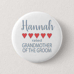 Bridal & Wedding Party 5 Heart Grandmother o Groom 2 Inch Round Button