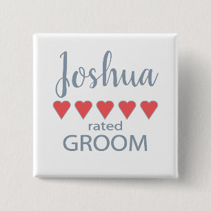 Bridal & Wedding Party 5 Heart Groom 2 Inch Square Button
