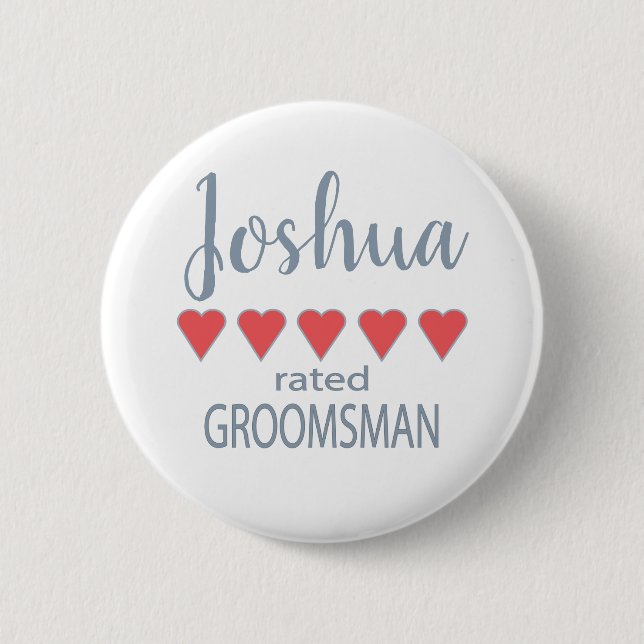 Bridal & Wedding Party 5 Heart Groomsman 2 Inch Round Button (Front)