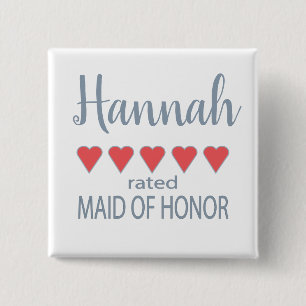Bridal & Wedding Party 5 Heart Maid of Honour 2 Inch Square Button