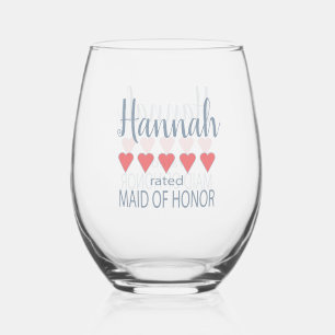 Bridal & Wedding Party 5 Heart Maid of Honour Stemless Wine Glass