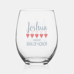 Bridal & Wedding Party 5 Heart Man of Honour Stemless Wine Glass