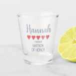 Bridal & Wedding Party 5 Heart Matron of Honour Shot Glass<br><div class="desc">Members of the bridal party and wedding party will feel loved and appreciated with a “five heart” gift made especially for them. Love is what it’s all about. Whether it’s a hometown wedding or destination wedding the personalized items will be sure to bring smiles along the way. The customizable t-shirts...</div>
