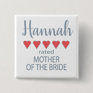 Bridal & Wedding Party 5 Heart Mother of Bride 2 Inch Square Button