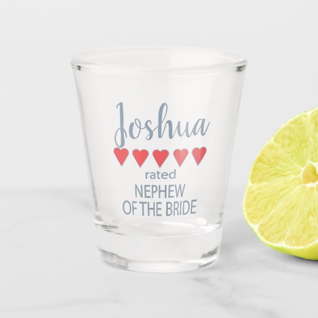 Bridal & Wedding Party 5 Heart Nephew of Bride Shot Glass (Front)