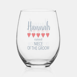 Bridal & Wedding Party 5 Heart Niece of Groom Stemless Wine Glass