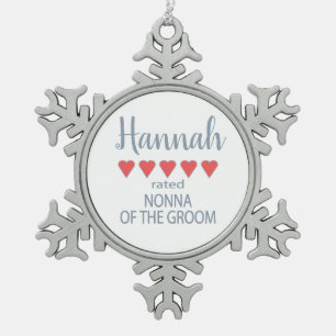 Bridal & Wedding Party 5 Heart Nonna of Groom Snowflake Pewter Christmas Ornament