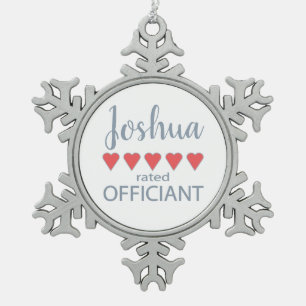 Bridal & Wedding Party 5 Heart Officiant Snowflake Pewter Christmas Ornament