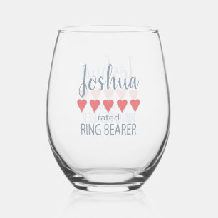 Bridal & Wedding Party 5 Heart Ring Bearer Stemless Wine Glass