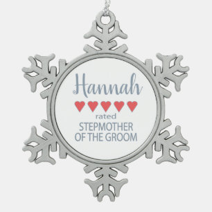 Bridal & Wedding Party 5 Heart Stepmother of Groom Snowflake Pewter Christmas Ornament