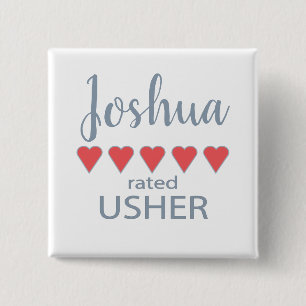 Bridal & Wedding Party 5 Heart Usher 2 Inch Square Button