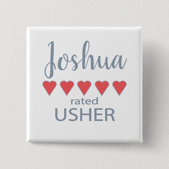 Bridal & Wedding Party 5 Heart Usher 2 Inch Square Button (Front)