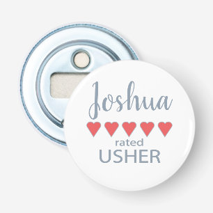 Bridal & Wedding Party 5 Heart Usher Bottle Opener