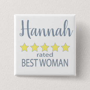 Bridal & Wedding Party 5 Star Best Woman 2 Inch Square Button