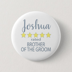 Bridal & Wedding Party 5 Star Brother of Groom 2 Inch Round Button
