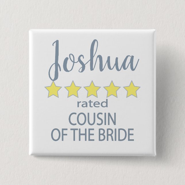 Bridal & Wedding Party 5 Star Cousin of Bride 2 Inch Square Button (Front)