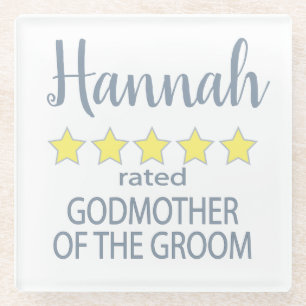 Bridal & Wedding Party 5 Star Godmother of Groom Glass Coaster