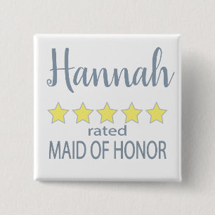 Bridal & Wedding Party 5 Star Maid of Honour 2 Inch Square Button