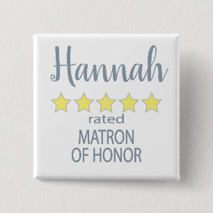 Bridal & Wedding Party 5 Star Matron of Honour 2 Inch Square Button