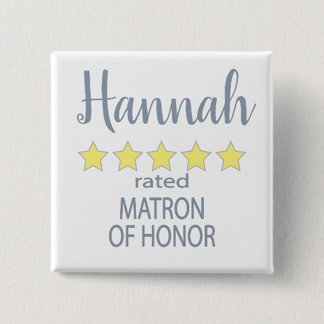 Bridal & Wedding Party 5 Star Matron of Honour 2 Inch Square Button (Front)