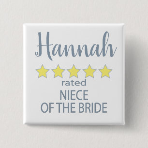 Bridal & Wedding Party 5 Star Niece of Bride 2 Inch Square Button