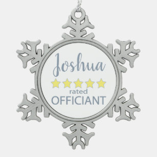 Bridal & Wedding Party 5 Star Officiant Snowflake Pewter Christmas Ornament
